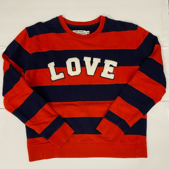 TORY BURCH SPORT Striped Letterman Crew $148 - Picture 4 of 15